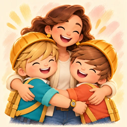 Lei hugs her brothers
