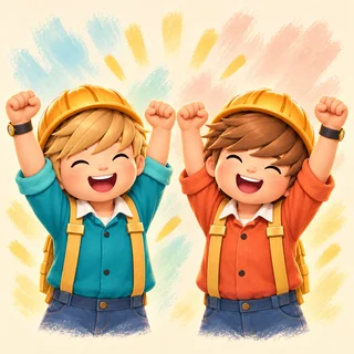 Lucas and Thomas celebrate together