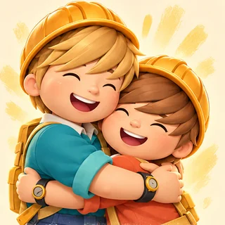 In-game story illustration: Lucas and Thomas hug