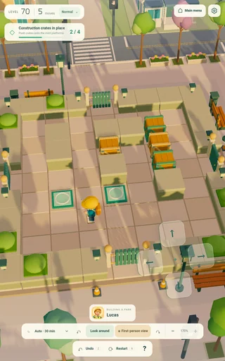 Actual Android Fire tablet screenshot: Lucas in a puzzle with touch controls