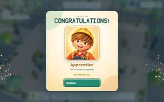 Development screenshot: Thomas reaches a new milestone with a character portrait and confetti
